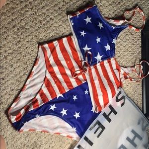 4th of July bathing suit with high waisted bottoms